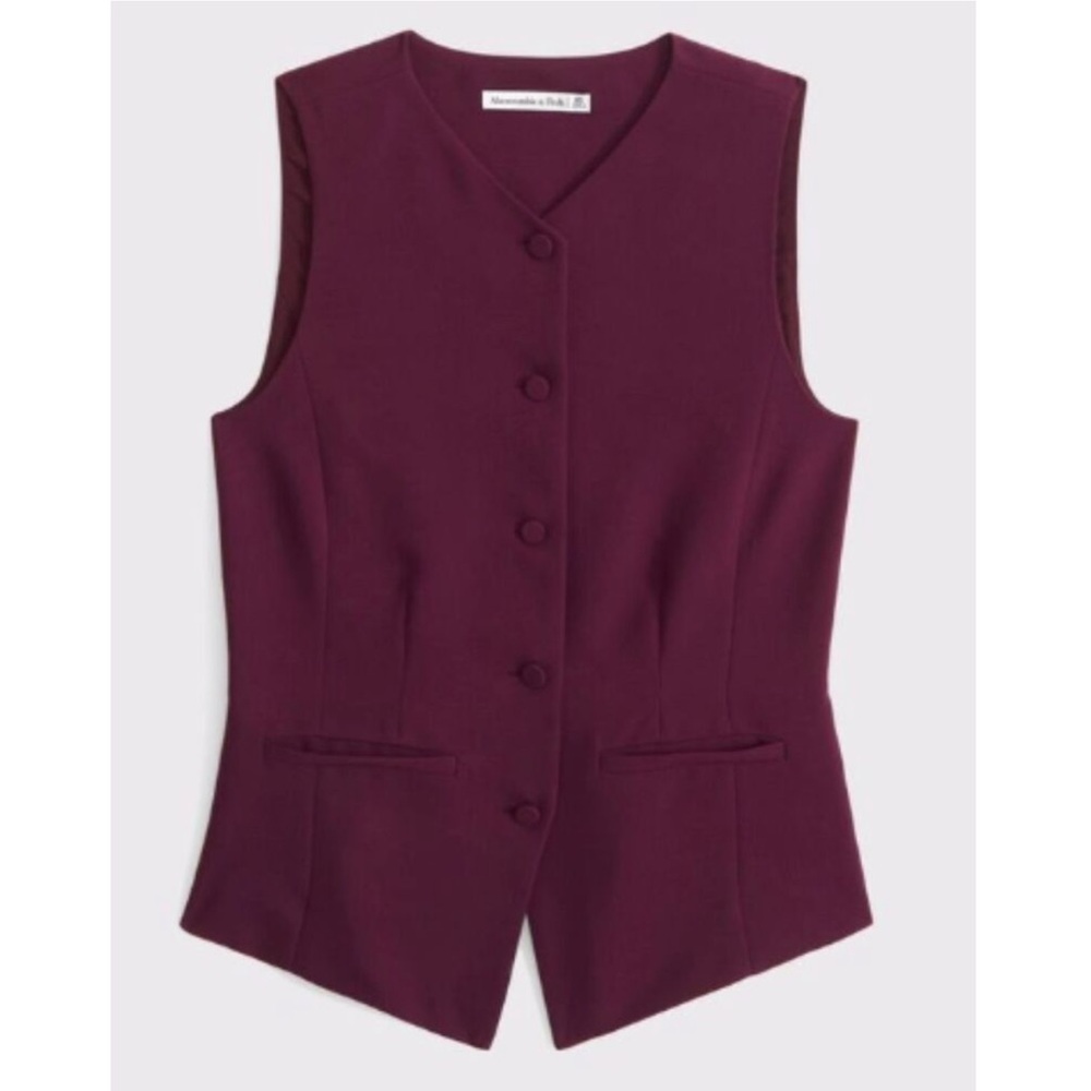 Abercrombie & Fitch Women's Sleeveless Button-Front Vest in Deep Plum